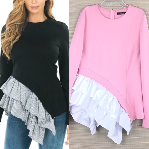 asymmetrical top with ruffles on the hem